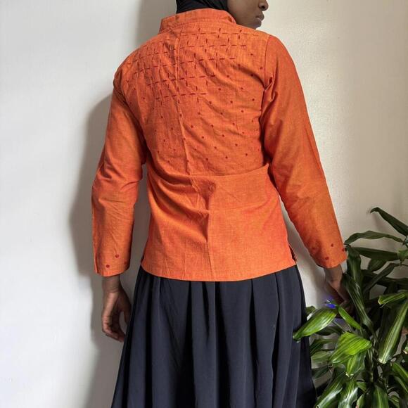 Vintage orange‎ kimono top floral embroidered indie hippie bow tie M - Picture 3 of 5